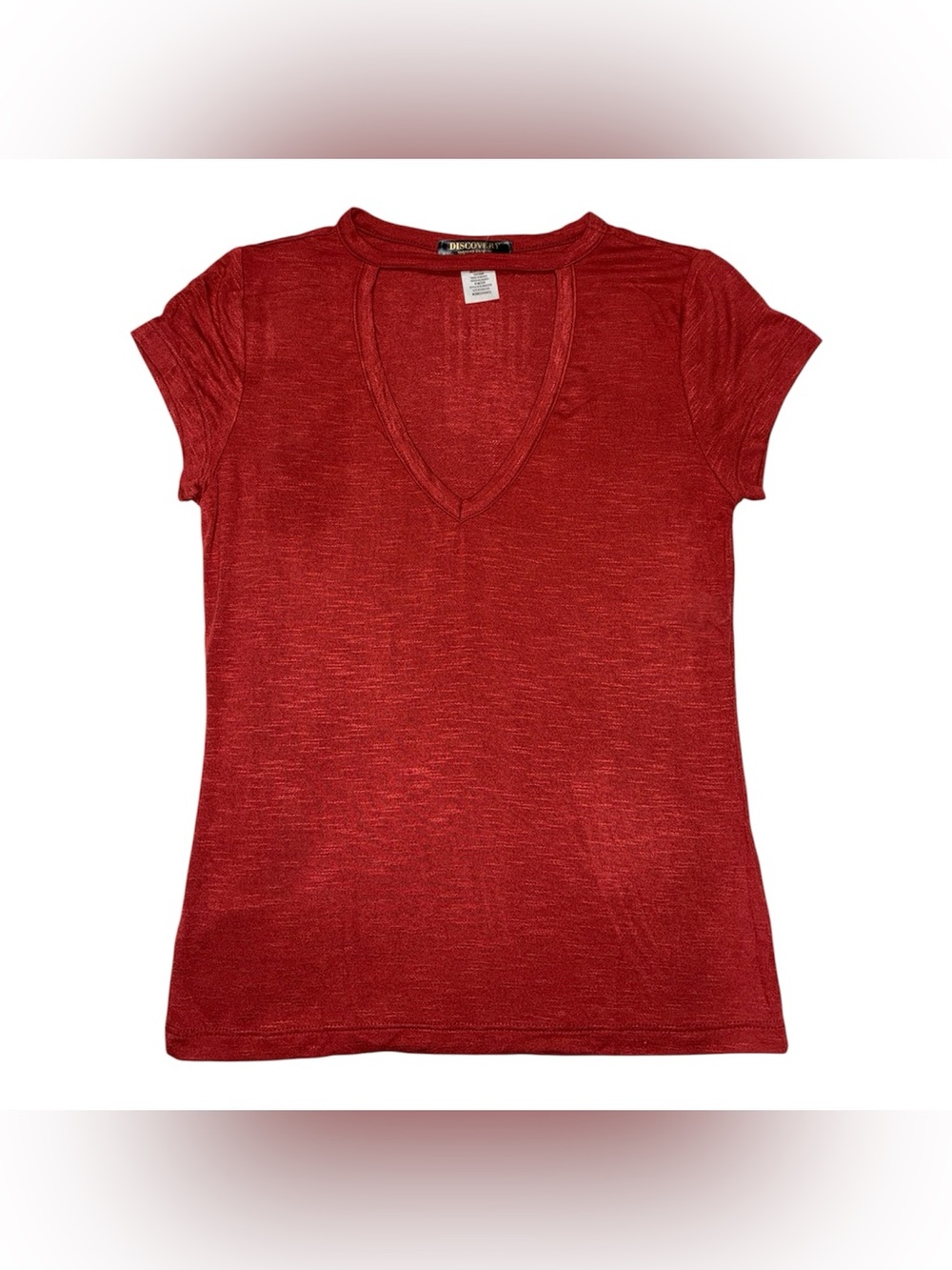 Discovery Red V-Neck Cap Sleeve Tee Size Medium